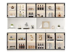 Vitrina 240x36x200 cm con LED - 12 puertas de cristal y 6 cajones - Blanco