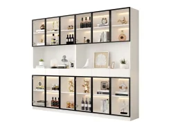 Vitrina 240x36x200 cm con LED - 12 puertas de cristal y 6 cajones - Blanco