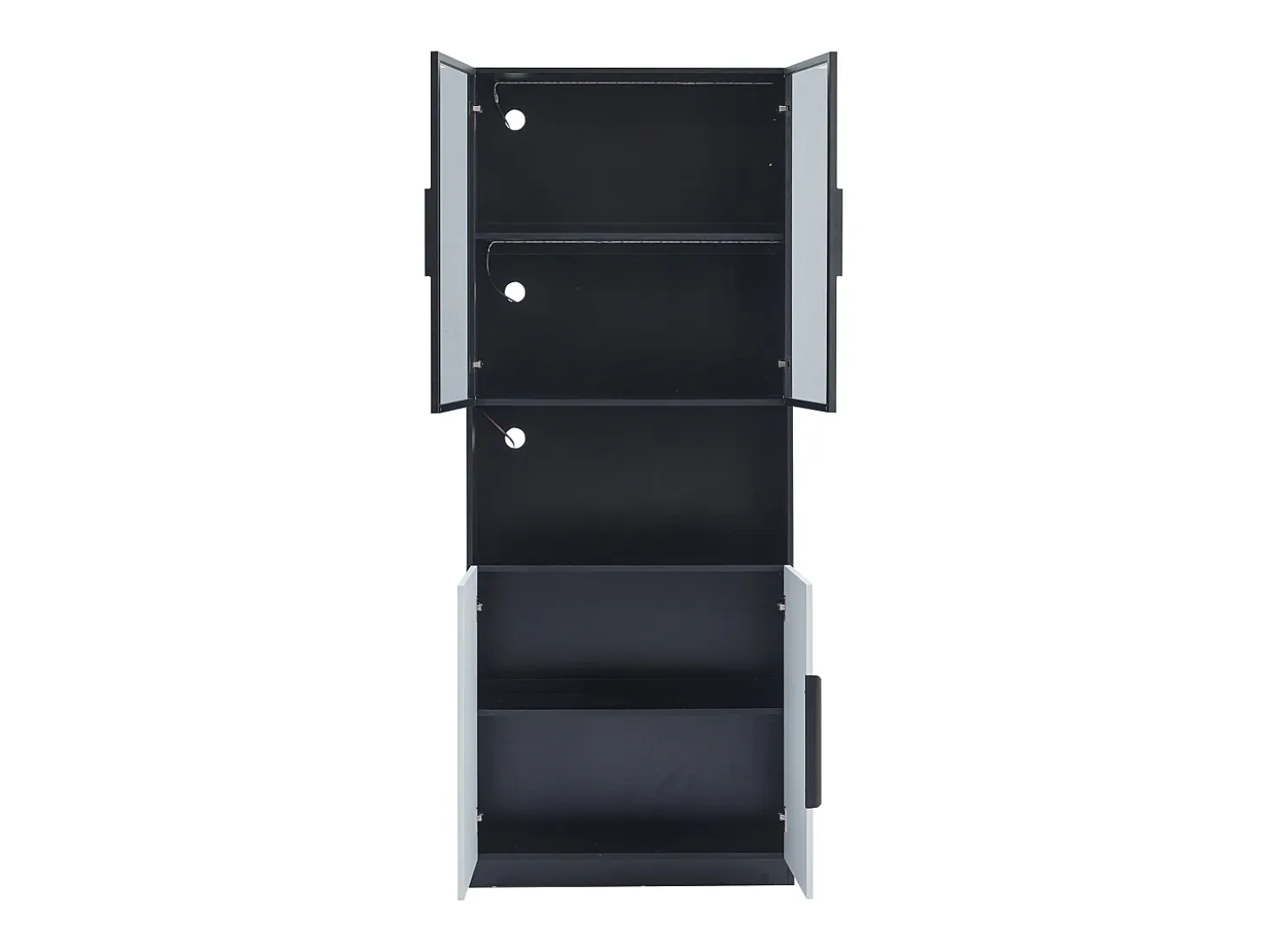 Vitrina 80x30x200 cm con LED - 4 puertas (2 de cristal) - Blanco y Negro