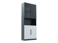 Vitrina 80x30x200 cm con LED - 4 puertas (2 de cristal) - Blanco y Negro