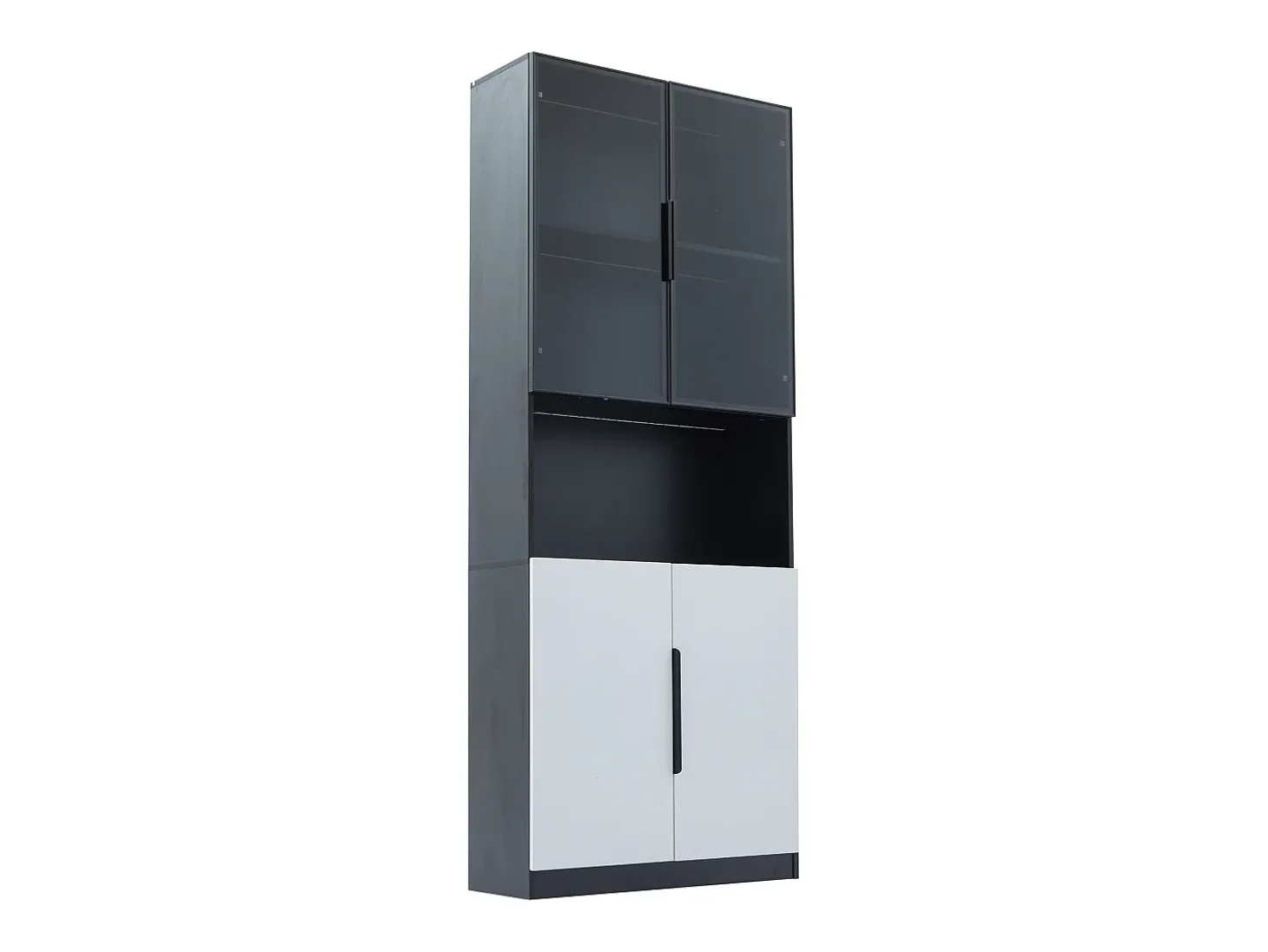 Vitrina 80x30x200 cm con LED - 4 puertas (2 de cristal) - Blanco y Negro