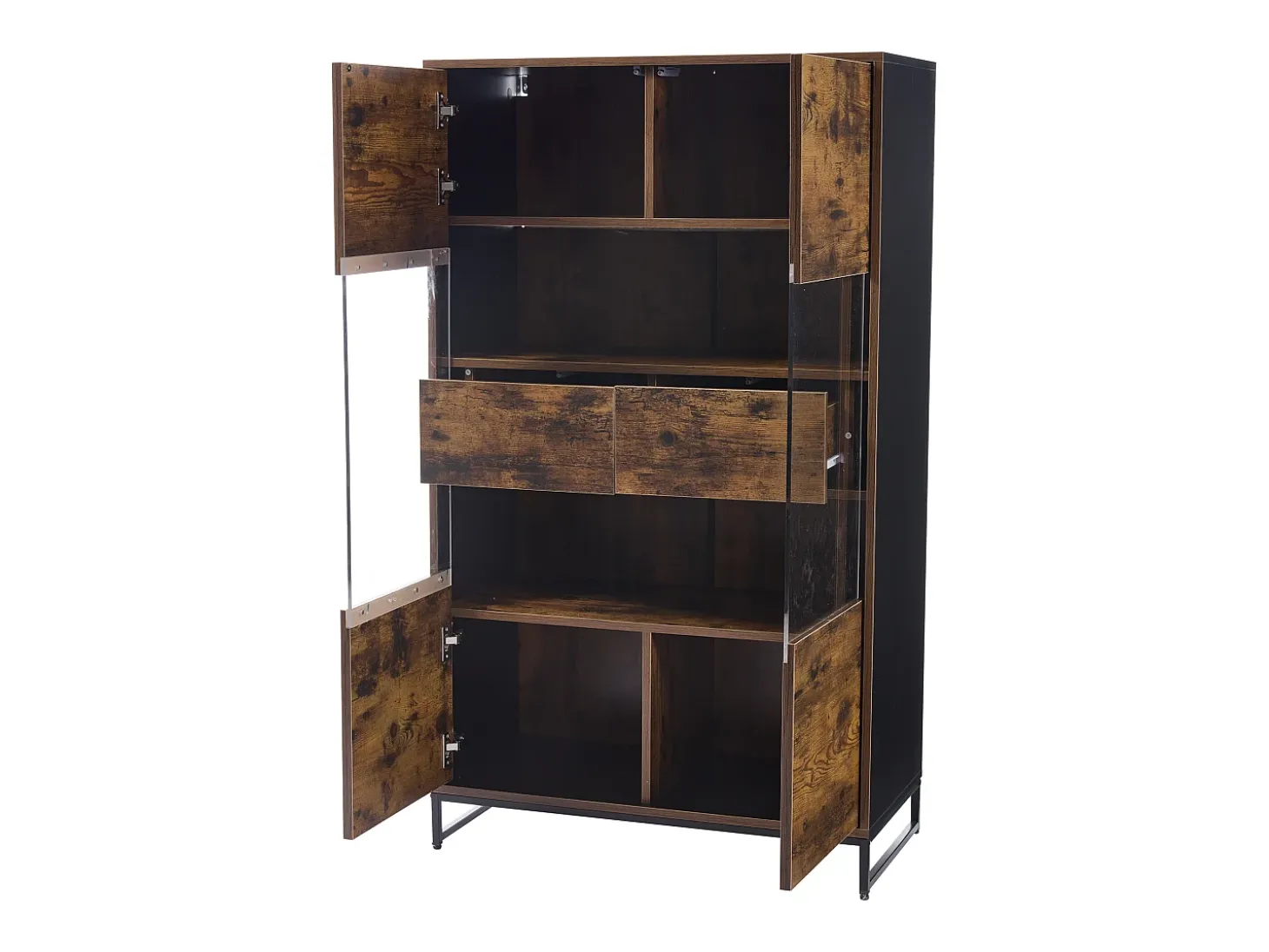 Vitrina 80x40x138cm con 2 puertas acrílicas y 2 cajones, LED incluido, cuerpo en marrón y negro