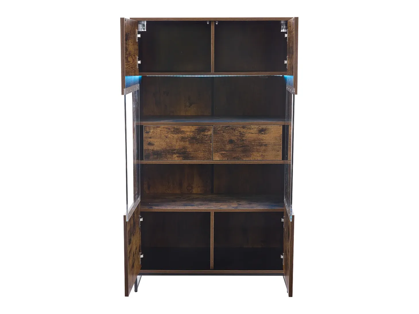 Vitrina 80x40x138cm con 2 puertas acrílicas y 2 cajones, LED incluido, cuerpo en marrón y negro