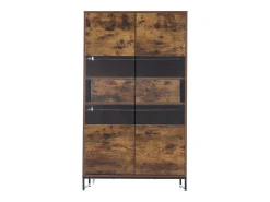Vitrina 80x40x138cm con 2 puertas acrílicas y 2 cajones, LED incluido, cuerpo en marrón y negro