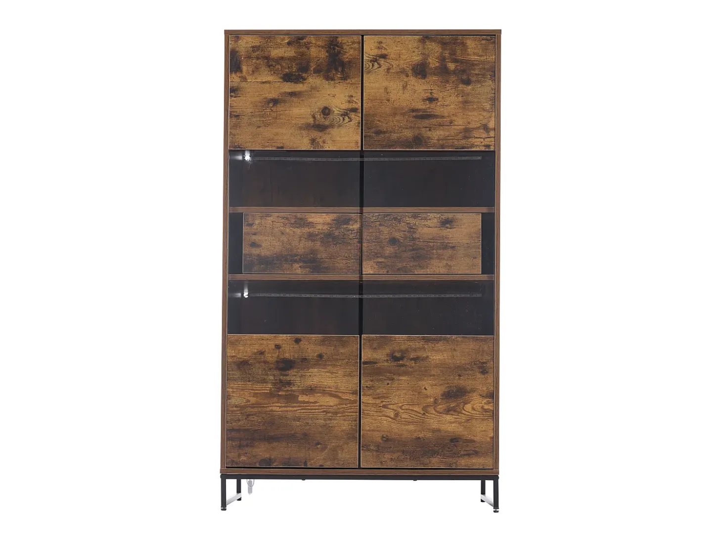 Vitrina 80x40x138cm con 2 puertas acrílicas y 2 cajones, LED incluido, cuerpo en marrón y negro