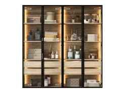 Vitrinas、Mueble de baño con LED - 2 cajones grandes y 2 puertas de cristal - Natural