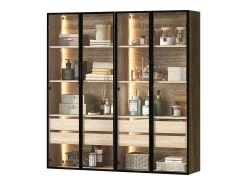 Vitrinas、Mueble de baño con LED - 2 cajones grandes y 2 puertas de cristal - Natural