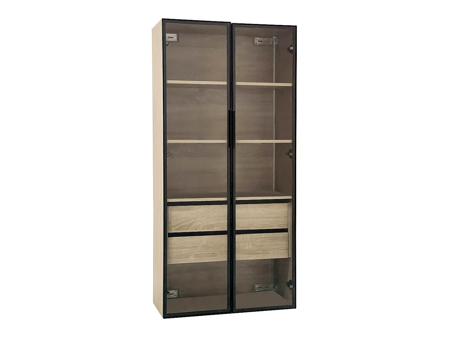 Vitrinas、Mueble de baño con LED - 2 cajones grandes y 2 puertas de cristal - Natural