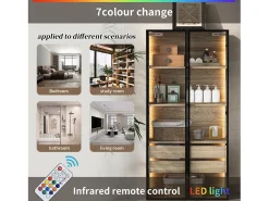 Vitrinas、Mueble de baño con LED - 2 cajones grandes y 2 puertas de cristal - Natural