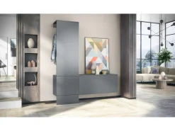 Vladon Mueble recibidor Carlton Set 4, Mueble de entrada compuesto por 1 Perchero, 1 Zapatero, antracita mate/grafito satinado (156,5 x 193 x 35 cm)