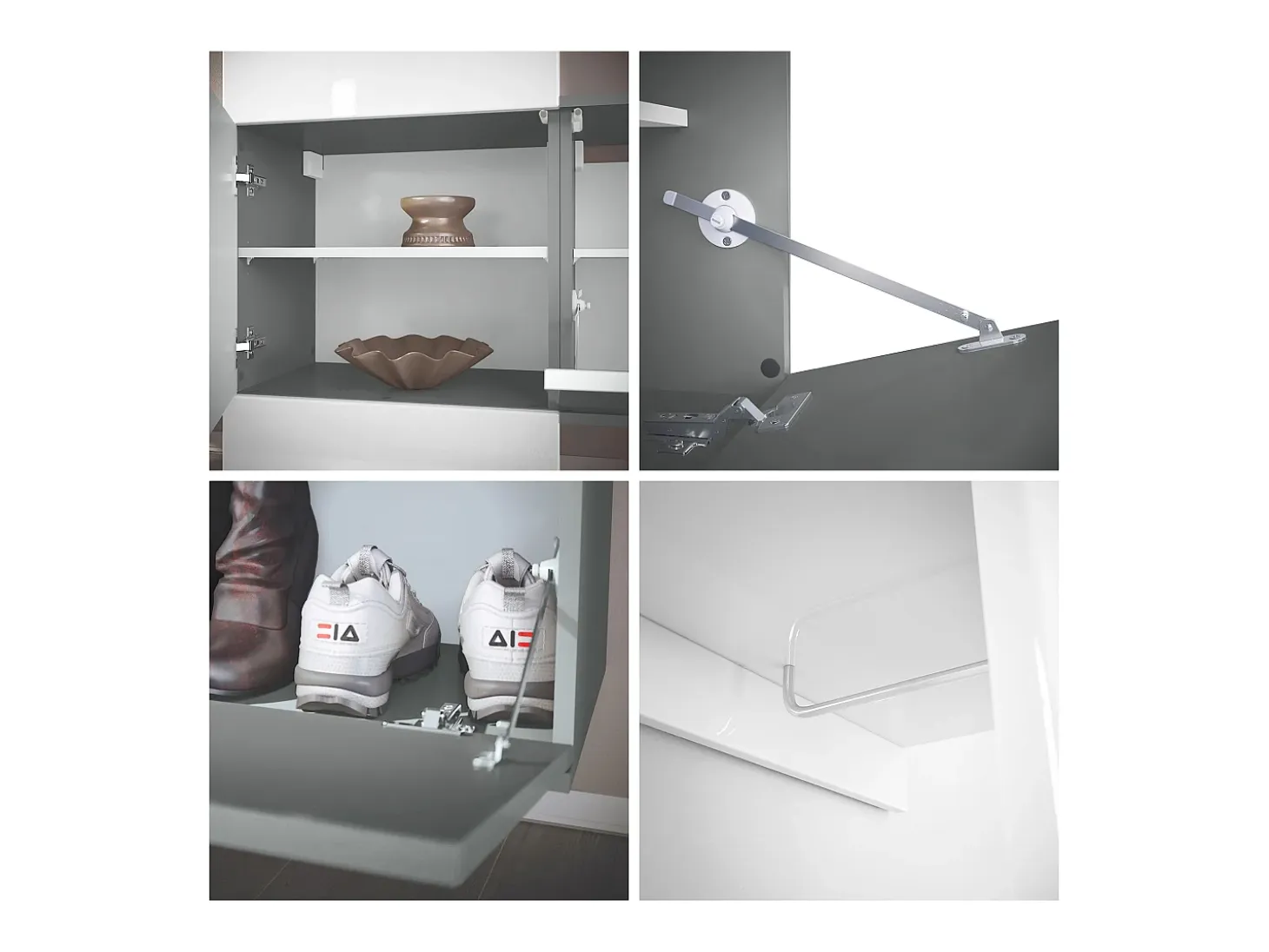 Vladon Mueble recibidor Carlton Set 4, Mueble de entrada compuesto por 1 Perchero, 1 Zapatero, antracita mate/zarzamora de alto brillo (156,5 x 193 x 35 cm)