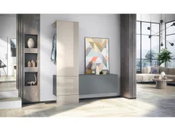 Vladon Mueble recibidor Carlton Set 4, Mueble de entrada compuesto por 1 Perchero, 1 Zapatero, antracita mate/gris arena de alto brillo (156,5 x 193 x 35 cm)