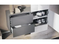 Vladon Mueble recibidor Carlton Set 2, Mueble de entrada compuesto por 1 Perchero, 1 Armario de cajones, antracita mate/hormigón oxidado (105 x 193 x 35 cm)