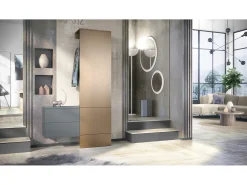 Vladon Mueble recibidor Carlton Set 2, Mueble de entrada compuesto por 1 Perchero, 1 Armario de cajones, antracita mate/aspecto en bronce (105 x 193 x 35 cm)