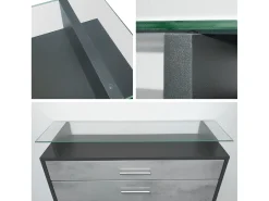 Vladon Mueble recibidor Loret mini, Mueble de entrada compuesto por 1 Zapatero, 1 Espejo de pared y 2 Percheros, Negro mate/Crema de alto brillo
