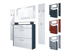 Vladon Mueble recibidor Malea, Mueble de entrada compuesto por 1 Zapatero colgante, 1 Espejo de pared y 2 Percheros, Antracita mate/Crema de alto brillo