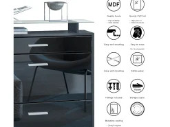 Vladon Mueble recibidor Malea, Mueble de entrada compuesto por 1 Zapatero colgante, 1 Espejo de pared y 2 Percheros, Negro mate/Blanco de alto brillo