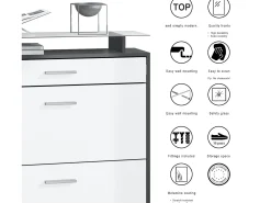 Vladon Mueble recibidor Malea, Mueble de entrada compuesto por 1 Zapatero colgante, 1 Espejo de pared y 2 Percheros, Negro mate/Blanco mate