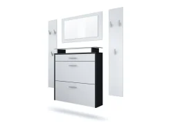 Vladon Mueble recibidor Malea, Mueble de entrada compuesto por 1 Zapatero colgante, 1 Espejo de pared y 2 Percheros, Negro mate/Blanco mate