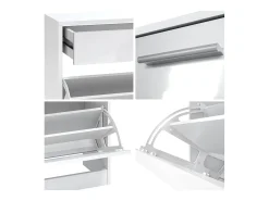 Vladon Mueble recibidor Malea, Mueble de entrada compuesto por 1 Zapatero colgante, 1 Espejo de pared y 2 Percheros, Blanco mate/Negro de alto brillo