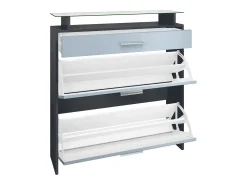 Vladon Mueble recibidor Malea, Mueble de entrada compuesto por 1 Zapatero colgante, 1 Espejo de pared y 2 Percheros, Antracita mate/Gris arena de alto brillo