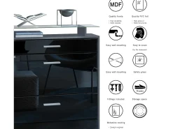 Vladon Mueble recibidor Malea, Mueble de entrada compuesto por 1 Zapatero colgante, 1 Espejo de pared y 2 Percheros, Antracita mate/Burdeos de alto brillo