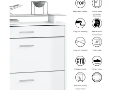Vladon Mueble recibidor Malea, Mueble de entrada compuesto por 1 Zapatero colgante, 1 Espejo de pared y 2 Percheros, Blanco mate/Negro mate