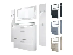 Vladon Mueble recibidor Malea, Mueble de entrada compuesto por 1 Zapatero colgante, 1 Espejo de pared y 2 Percheros, Blanco mate/Negro mate