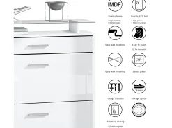 Vladon Mueble recibidor Malea, Mueble de entrada compuesto por 1 Zapatero colgante, 1 Espejo de pared y 2 Percheros, Blanco mate/Crema de alto brillo