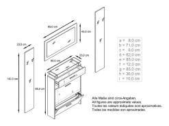 Vladon Mueble recibidor Malea, Mueble de entrada compuesto por 1 Zapatero colgante, 1 Espejo de pared y 2 Percheros, Blanco mate/Zarzamora de alto brillo