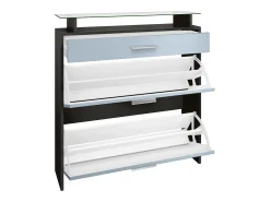Vladon Mueble recibidor Malea, Mueble de entrada compuesto por 1 Zapatero colgante, 1 Espejo de pared y 2 Percheros, Negro mate/Negro de alto brillo