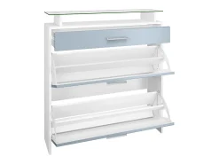 Vladon Mueble recibidor Malea, Mueble de entrada compuesto por 1 Zapatero colgante, 1 Espejo de pared y 2 Percheros, Blanco mate/Gris arena de alto brillo