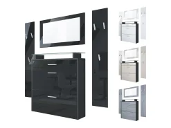Vladon Mueble recibidor Malea, Mueble de entrada compuesto por 1 Zapatero colgante, 1 Espejo de pared y 2 Percheros, Negro mate/Mûre haute brillance