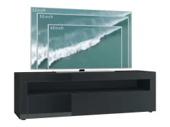 Vladon Mueble TV Valencia, Cómoda TV con 1 Compartimento abierto y 2 Puertas abatibles, Negro mate/burdeos de alto brillo/burdeos de alto brillo (155 x 46 x 40 cm)