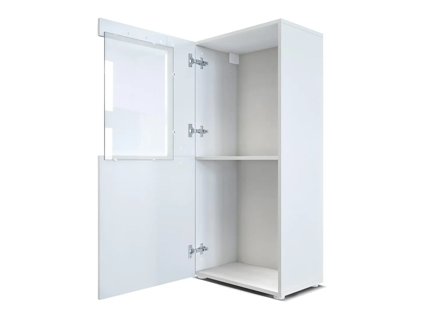 Vladon Vitrina de cine, blanco mate/roble áspero - Vitrina de cristal moderna - (AxAxP): 50,5 x 111 x 32,5 cm