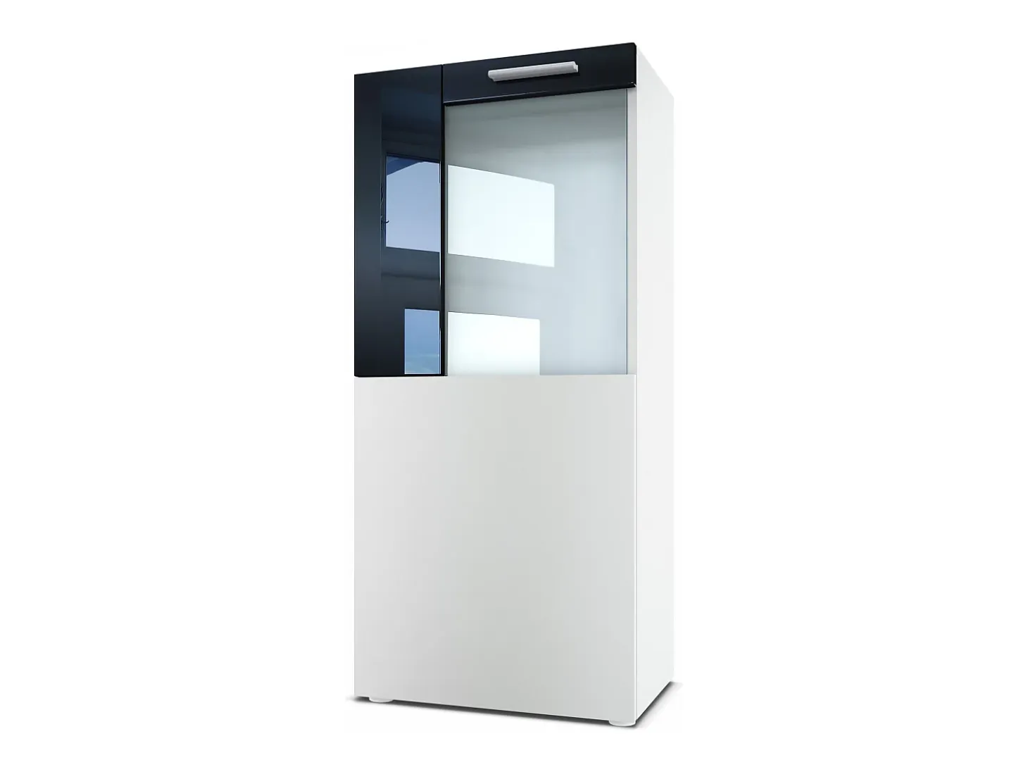 Vladon Vitrina de cine, blanco mate/negro de alto brillo - Vitrina de cristal moderna - (AxAxP): 50,5 x 111 x 32,5 cm