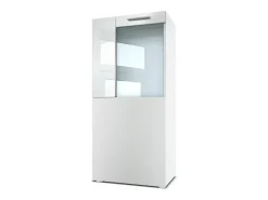 Vladon Vitrina de cine, blanco mate/blanco de alto brillo - Vitrina de cristal moderna - (AxAxP): 50,5 x 111 x 32,5 cm