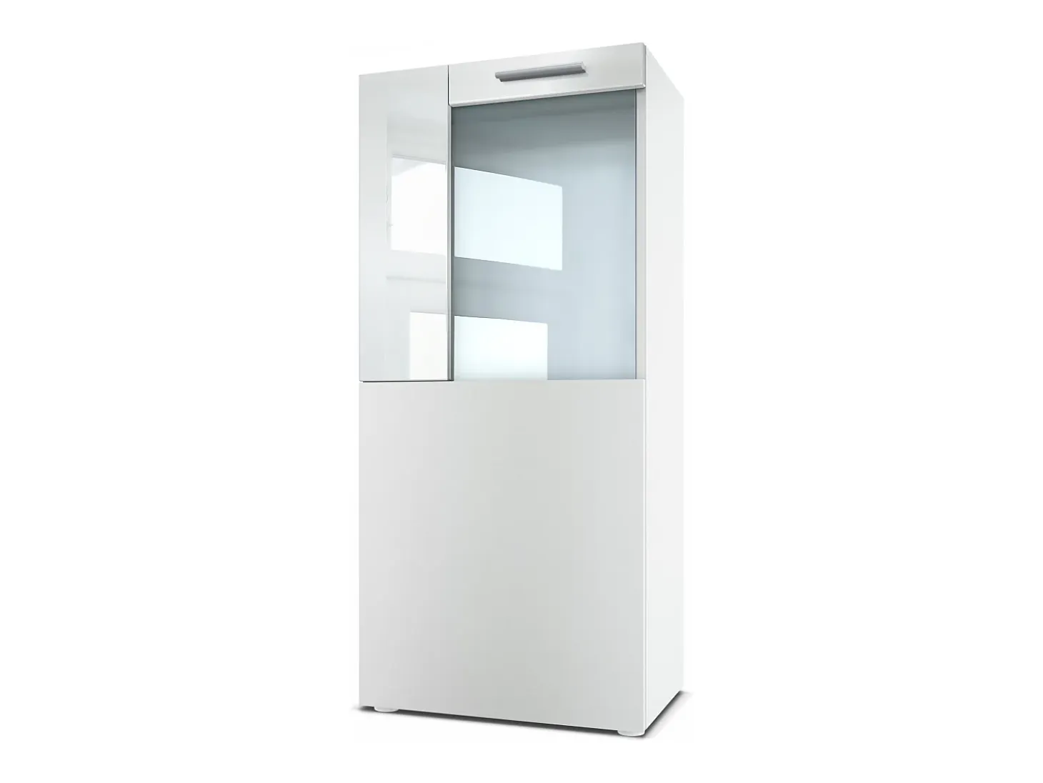 Vladon Vitrina de cine, blanco mate/blanco de alto brillo - Vitrina de cristal moderna - (AxAxP): 50,5 x 111 x 32,5 cm