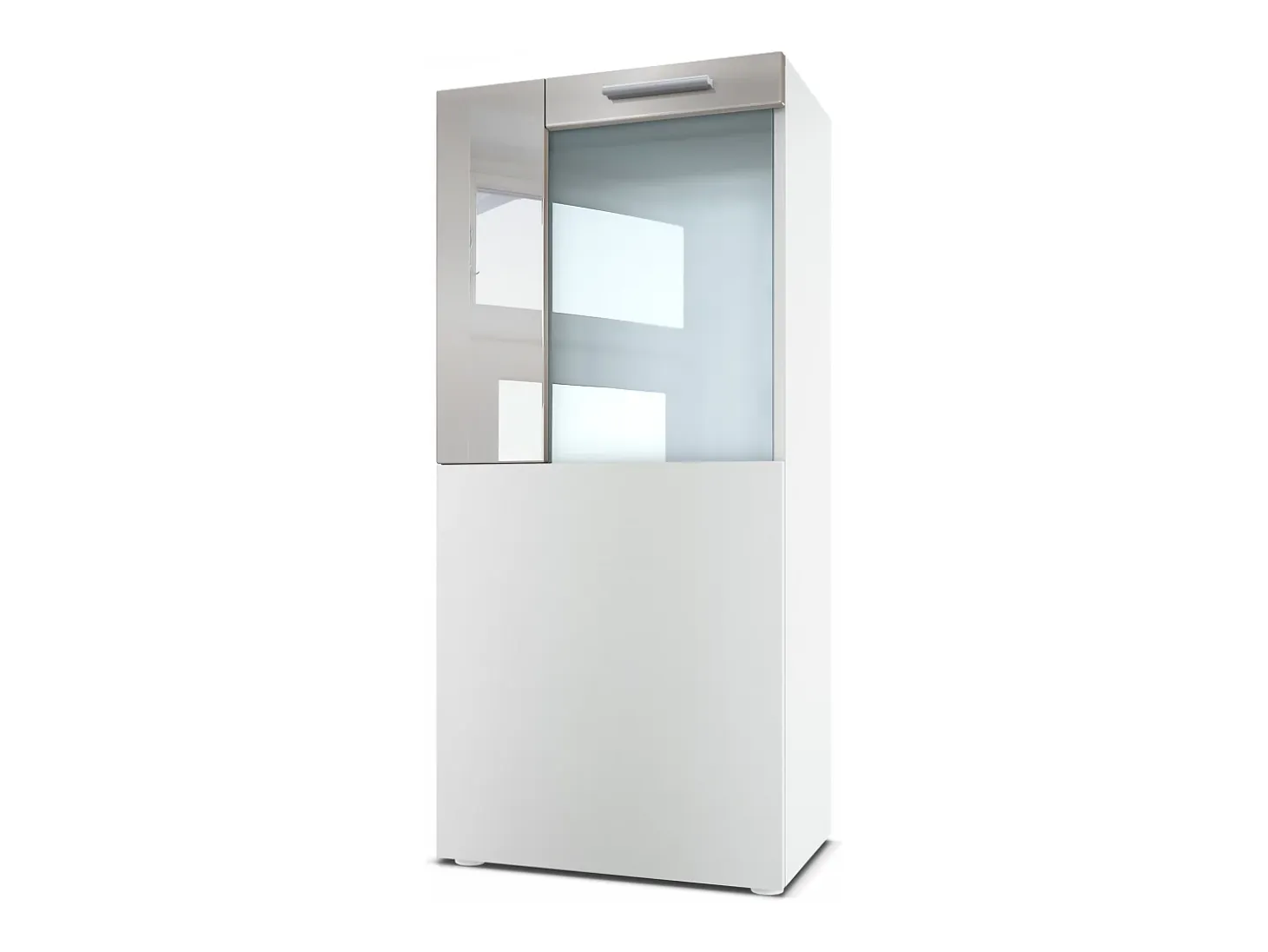 Vladon Vitrina de cine, blanco mate/gris arena de alto brillo - Vitrina de cristal moderna - (AxAxP): 50,5 x 111 x 32,5 cm