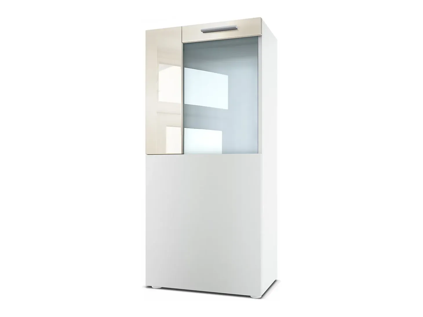 Vladon Vitrina de cine, blanco mate/crema de alto brillo - Vitrina de cristal moderna - (AxAxP): 50,5 x 111 x 32,5 cm