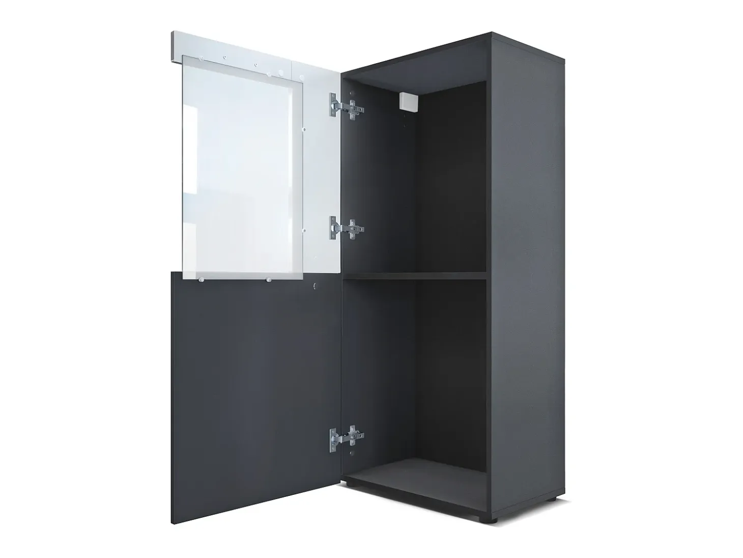 Vladon Vitrina de cine, negro mate/gris arena de alto brillo - Vitrina de cristal moderna - (AxAxP): 50,5 x 111 x 32,5 cm