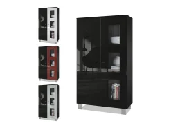 Vladon Vitrina Denjo, Cristalera con 2 Puertas y 3 Estantes de cristal, Negro mate/Negro de alto brillo/Roble natural (71 x 129 x 35 cm)