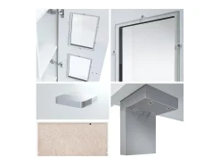 Vladon Vitrina Denjo, Cristalera con 2 Puertas y 3 Estantes de cristal, Negro mate/Negro de alto brillo/Roble natural (71 x 129 x 35 cm)