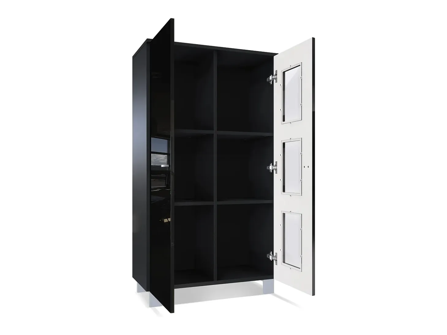 Vladon Vitrina Denjo, Cristalera con 2 Puertas y 3 Estantes de cristal, Negro mate/Negro de alto brillo/Burdeos de alto brillo (71 x 129 x 35 cm)