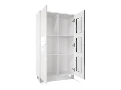 Vladon Vitrina Denjo, Cristalera con 2 Puertas y 3 Estantes de cristal, Blanco mate/Blanco de alto brillo/Roble natural, incluida iluminación LED (71 x 129 x 35 cm)
