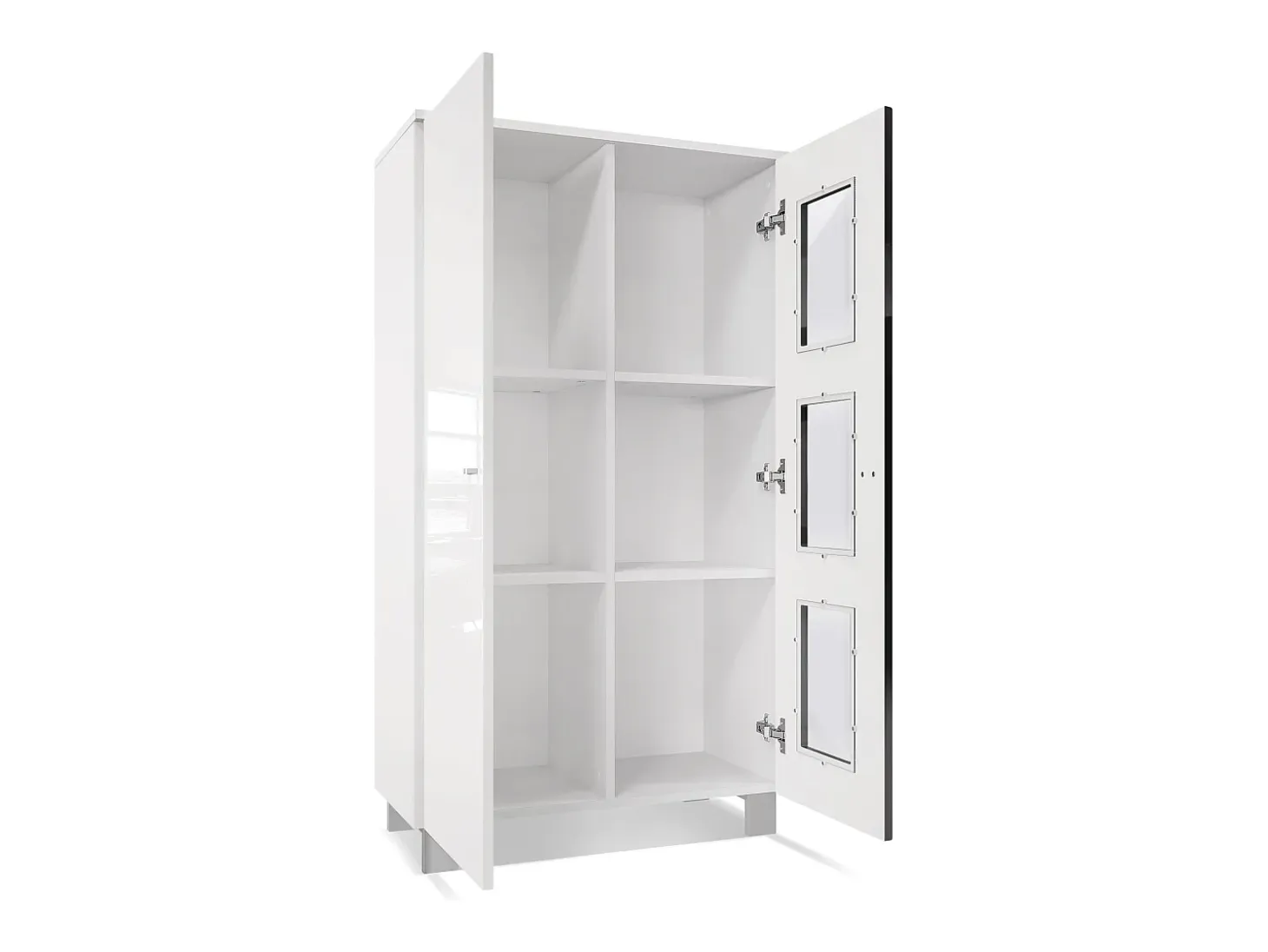 Vladon Vitrina Denjo, Cristalera con 2 Puertas y 3 Estantes de cristal, Blanco mate/Blanco de alto brillo (71 x 129 x 35 cm)