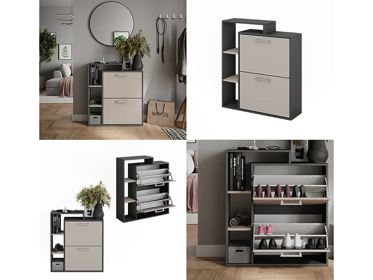 Volquete zapatero antracita/gris 80x24.2x90 orlando