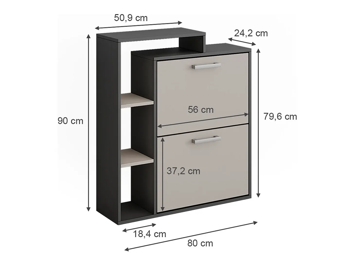 Volquete zapatero antracita/gris 80x24.2x90 orlando