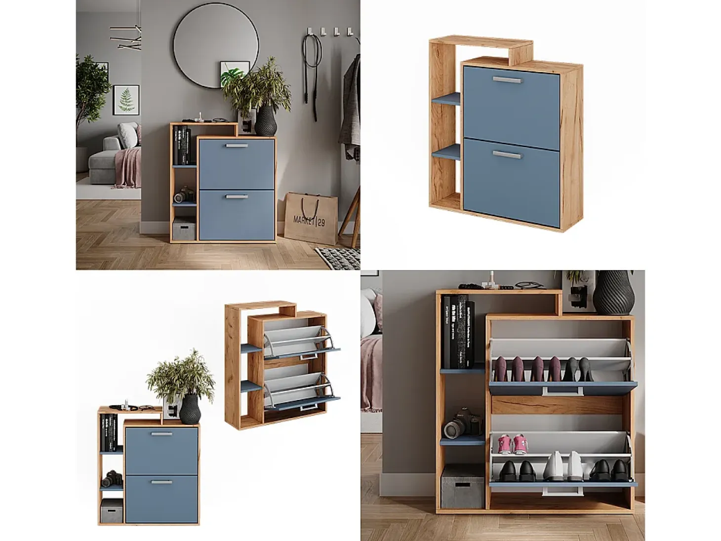 Volquete zapatero goldkraft roble/azul 80x24.2x90 orlando