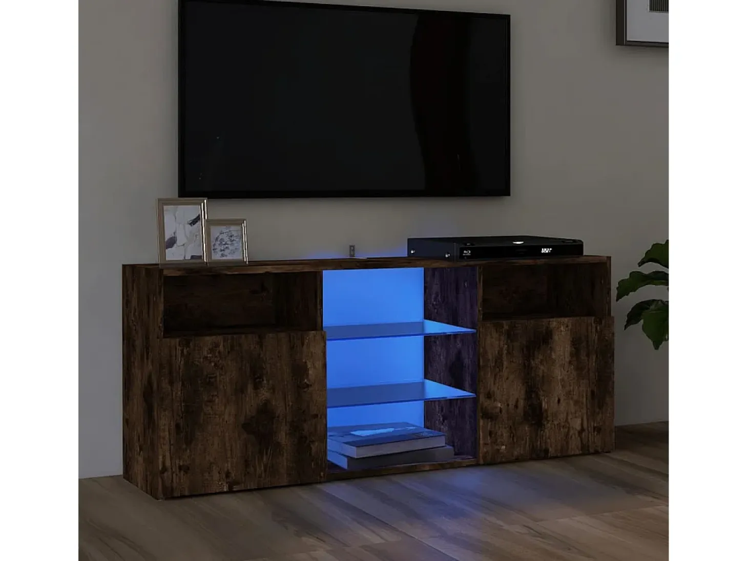 Webster City Mueble de TV con luces LED roble ahumado 120x30x50 cm
